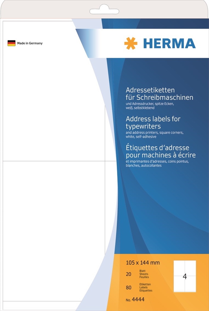 HERMA adreslabel voor schrijfmachine 105 x 144 mm, 80 stuks.