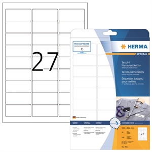 HERMA naam-/textiellabel verwijderbaar 63,5 x 29,6 wit mm, 540 stuks.