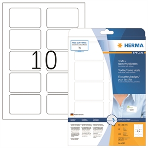 HERMA naam/textielsticker, verwijderbaar, 80 x 50 mm, wit, 100 stuks.