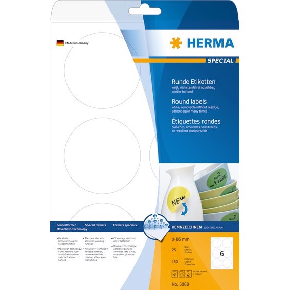 HERMA verwijderbaar etiket Ø85 mm, 600 stuks.