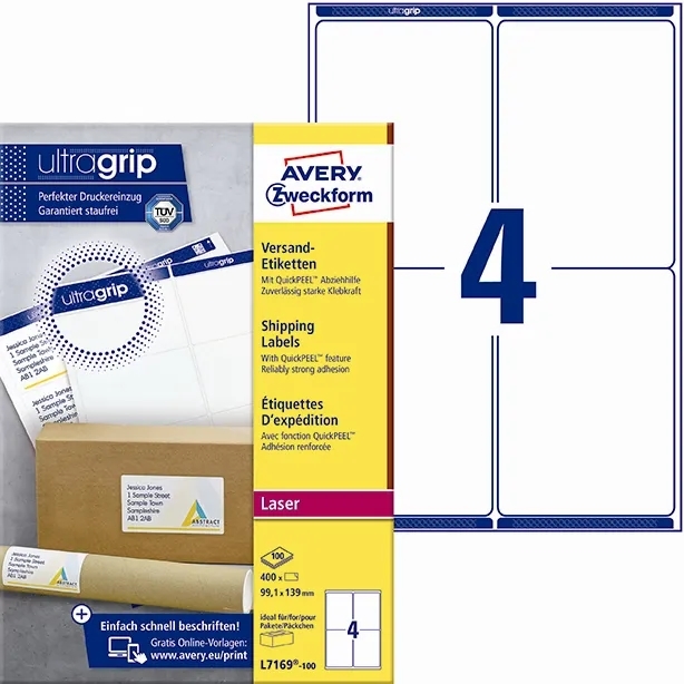 Avery L7169-100 Verzendlabels 99,1 x 139 mm QP+UG mm, 400 stuks.