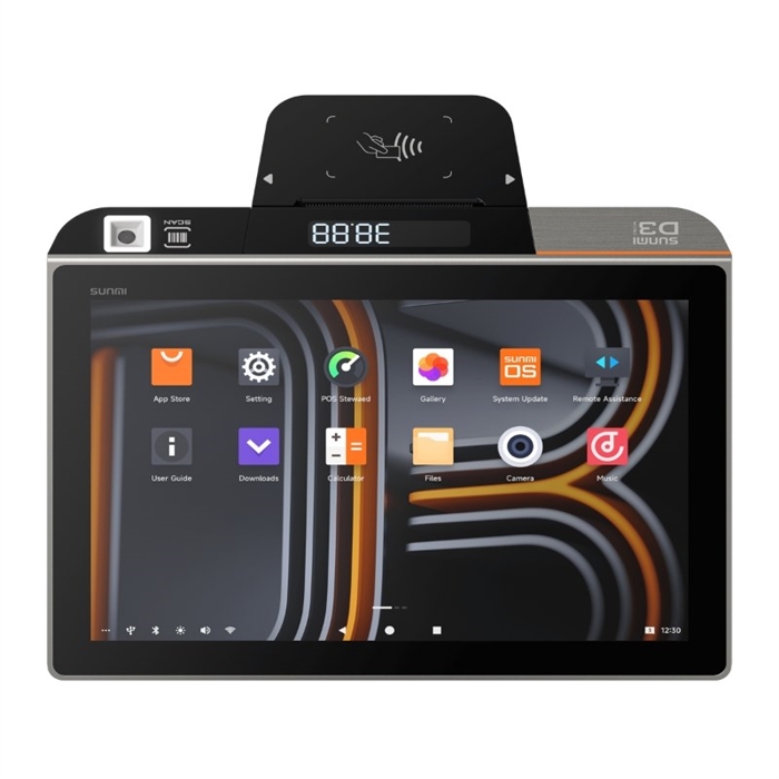 Sunmi D3 Mini - A13, QCM4325, 58 mm printer, 3G+32G, NFC, Wifi, 4G, Alfanumeriek display, 1MP camscanner, Interne batterij, EU-adapter