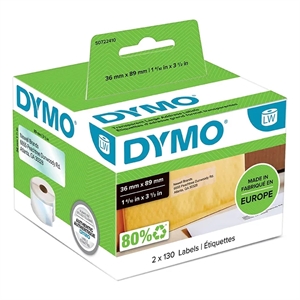 Dymo Label Adressering 36 x 89 permanent transparant mm, 260 stuks.