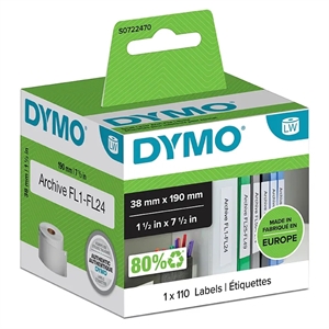 Dymo Labels voor ordners 38 x 190 mm wit, 110 stuks.