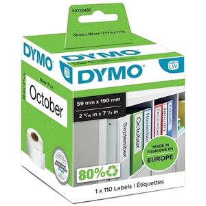 Dymo-labels voor ordners, 59 x 190mm, wit, 110 stuks.