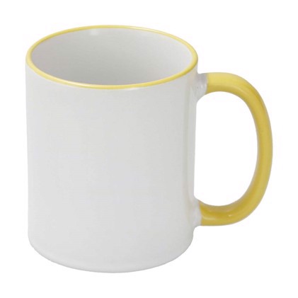 Sublimation Mug 11oz - Rim & handle Yellow Dishwasher & Microwave Safe